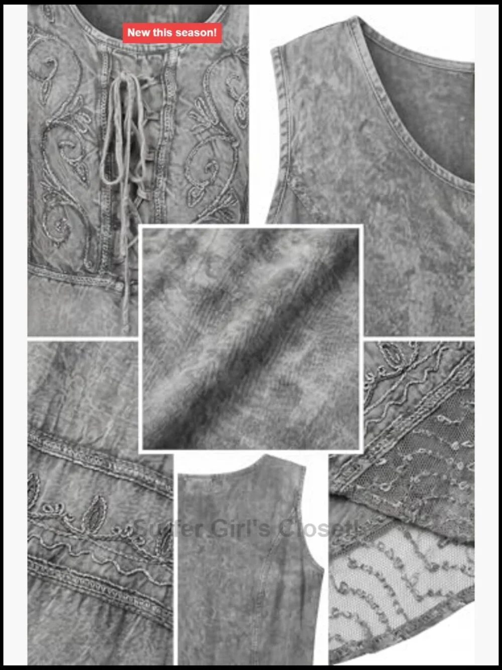 Stonewashed Rayon Embroidered Midi Dress Handkerchief Hem Boho